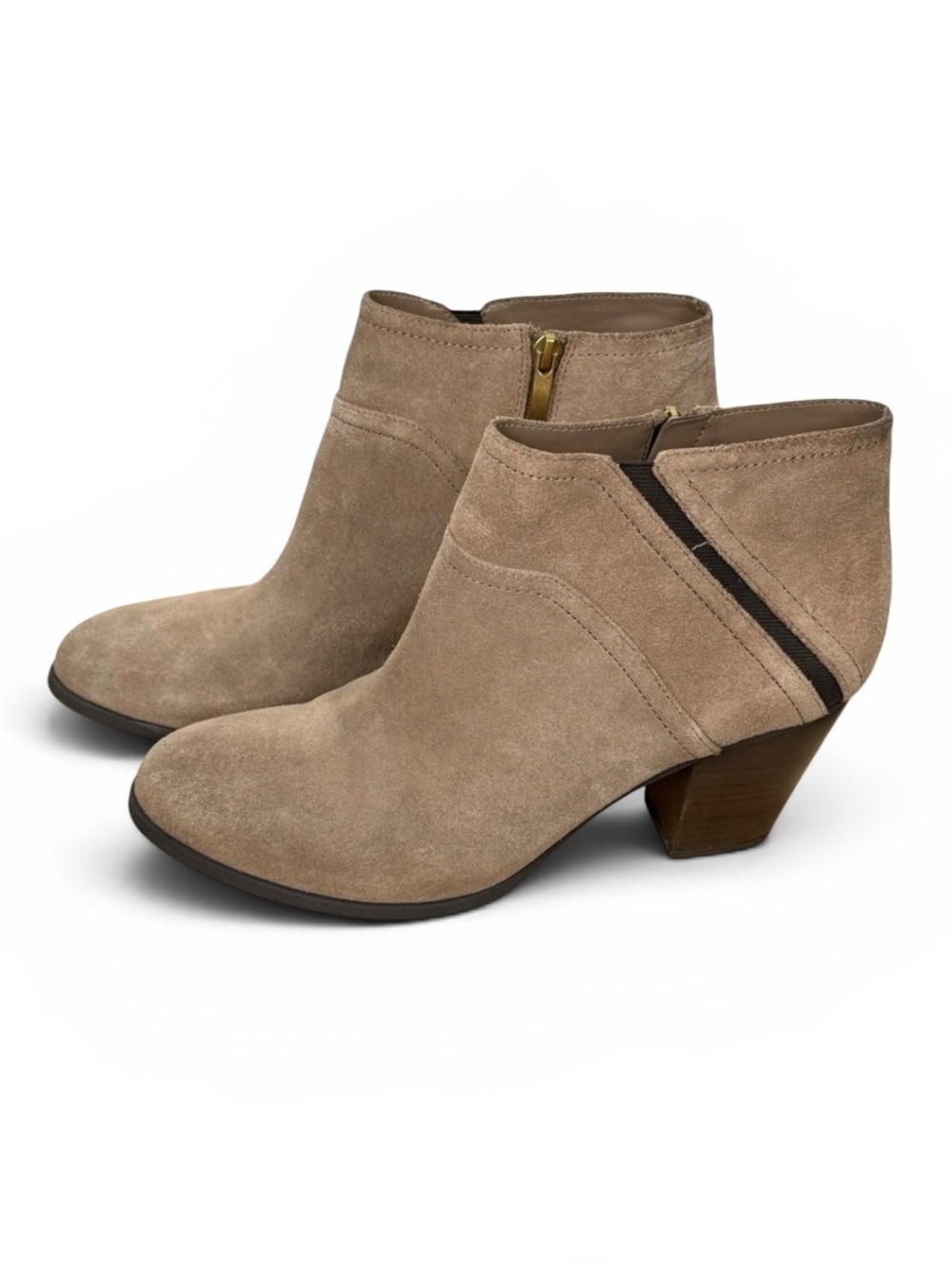 Franco Sarto Domino Suede Block Heel Tan Ankle Boots – Women’s Size 11M